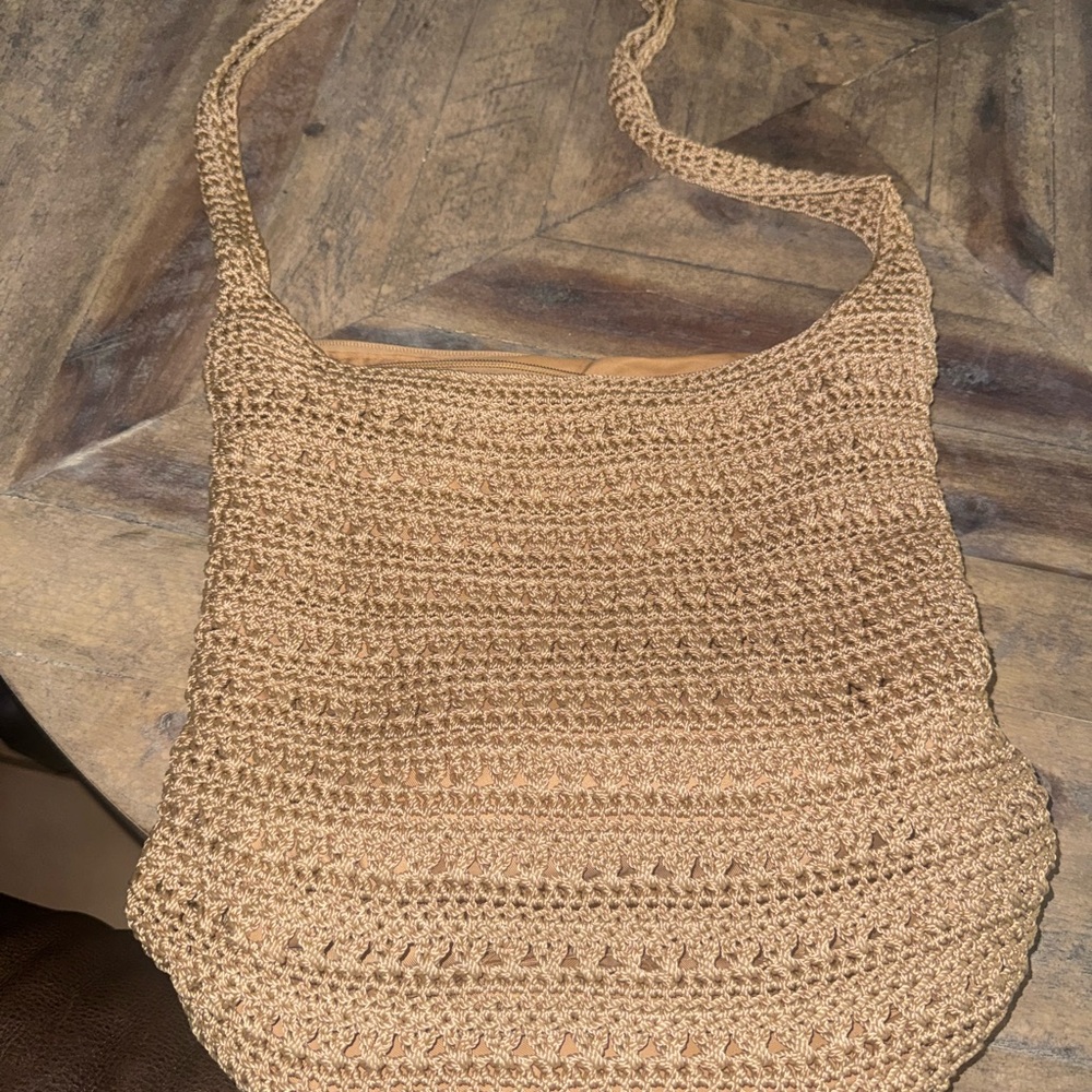 Straw studios Tan Crochet Shoulder Bag